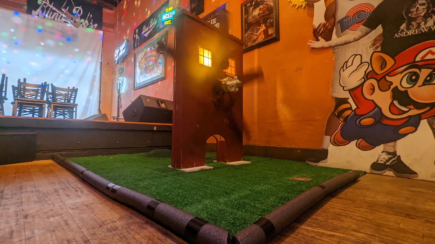 Blind Bob's own mini-golf hole, set up on stage for a past Barstool Open